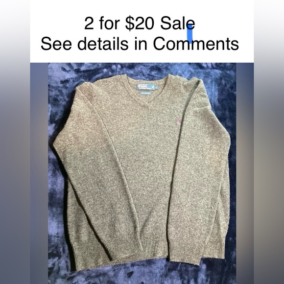 Vintage Ralph Lauren Polo Gray Lambs Wool V-Neck Sweater in men’s size Large - Picture 1 of 5